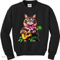 Hawaiian Maine Coon Cat Pineapple Ukulele Summer Vacation Kids Sweatshirt thumb 0