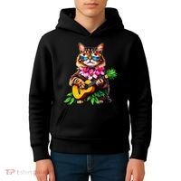 Hawaiian Maine Coon Cat Pineapple Ukulele Summer Vacation Kids Hoodie thumb 4