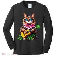Hawaiian Maine Coon Cat Pineapple Ukulele Summer Vacation Kids Long Sleeve Shirt thumb 0