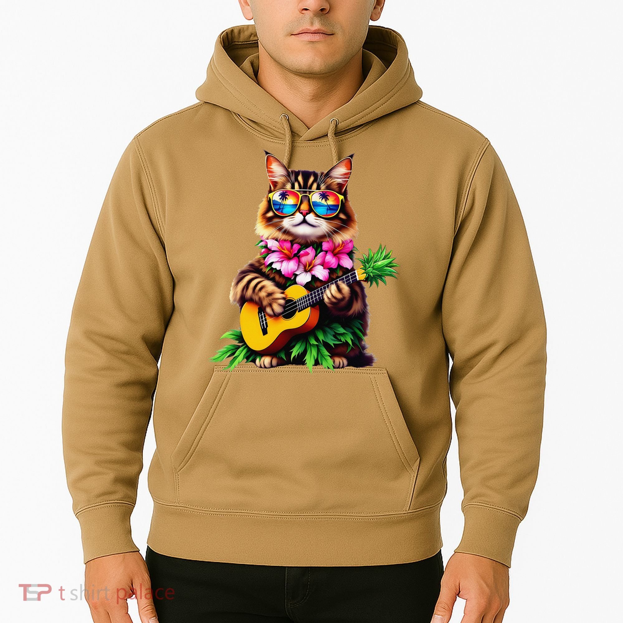 Hawaiian Maine Coon Cat Pineapple Ukulele Summer Vacation Hoodie