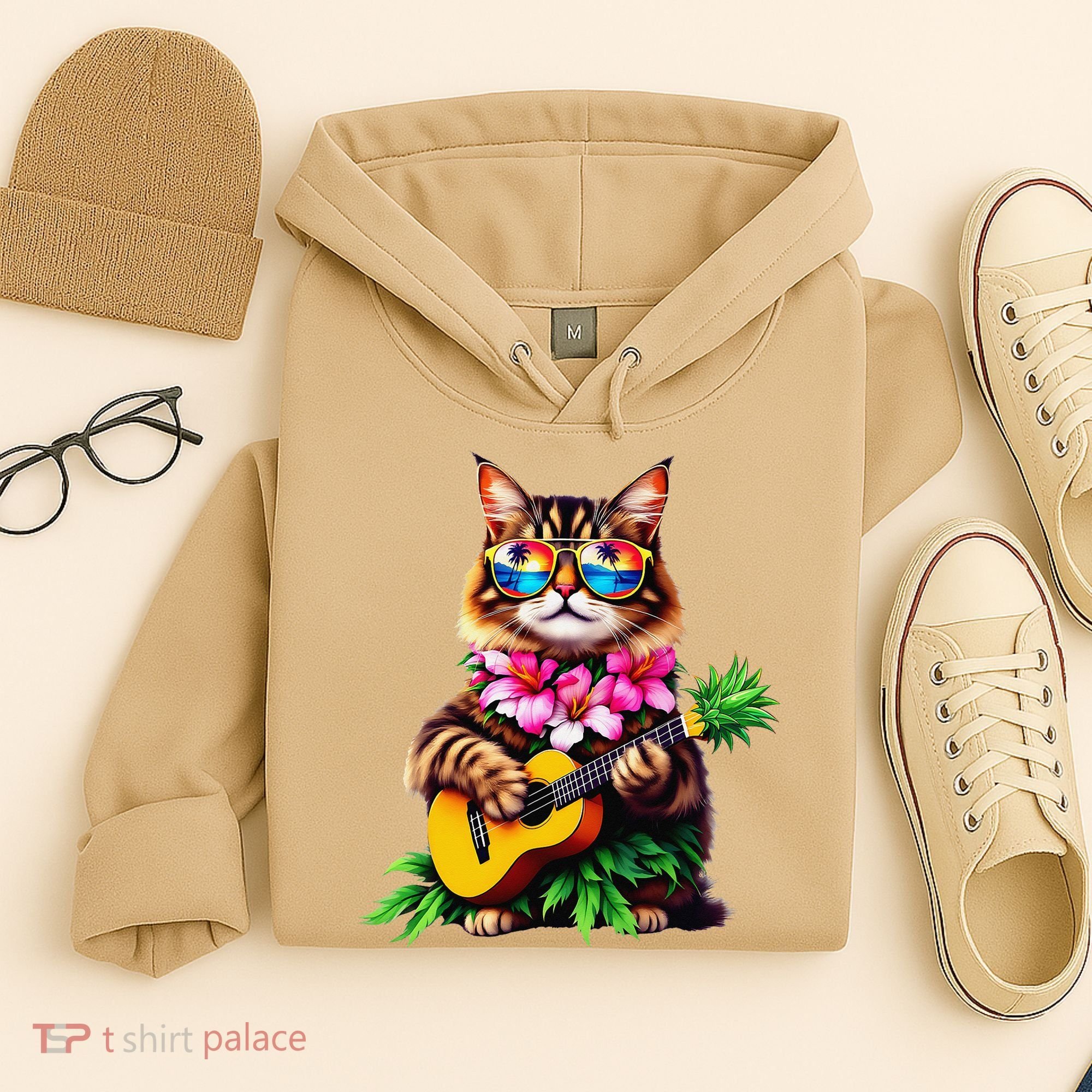 Hawaiian Maine Coon Cat Pineapple Ukulele Summer Vacation Hoodie
