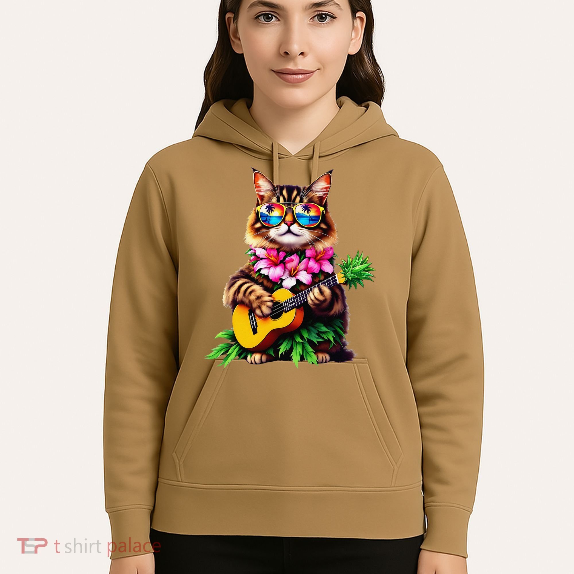 Hawaiian Maine Coon Cat Pineapple Ukulele Summer Vacation Hoodie