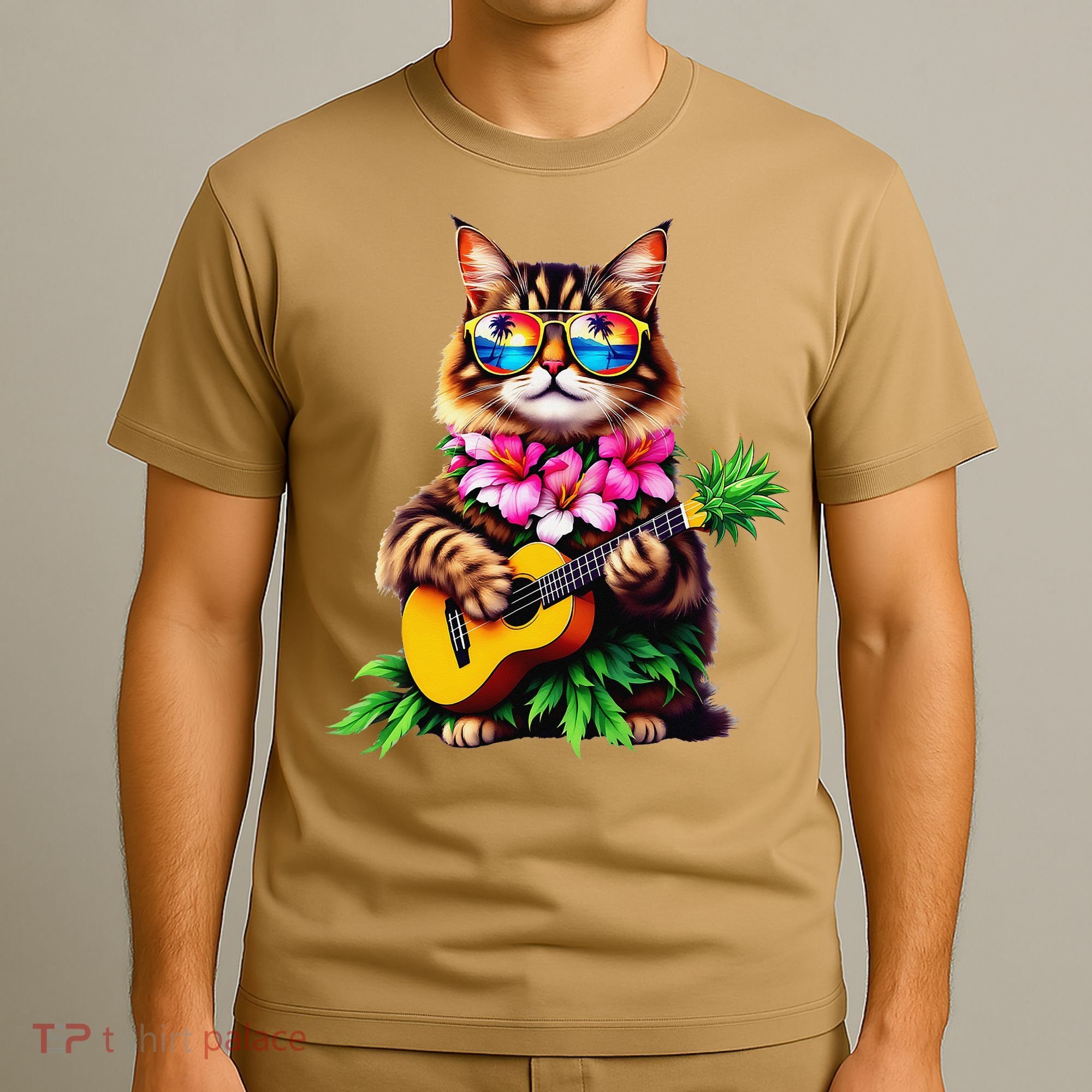 Hawaiian Maine Coon Cat Pineapple Ukulele Summer Vacation T-Shirt