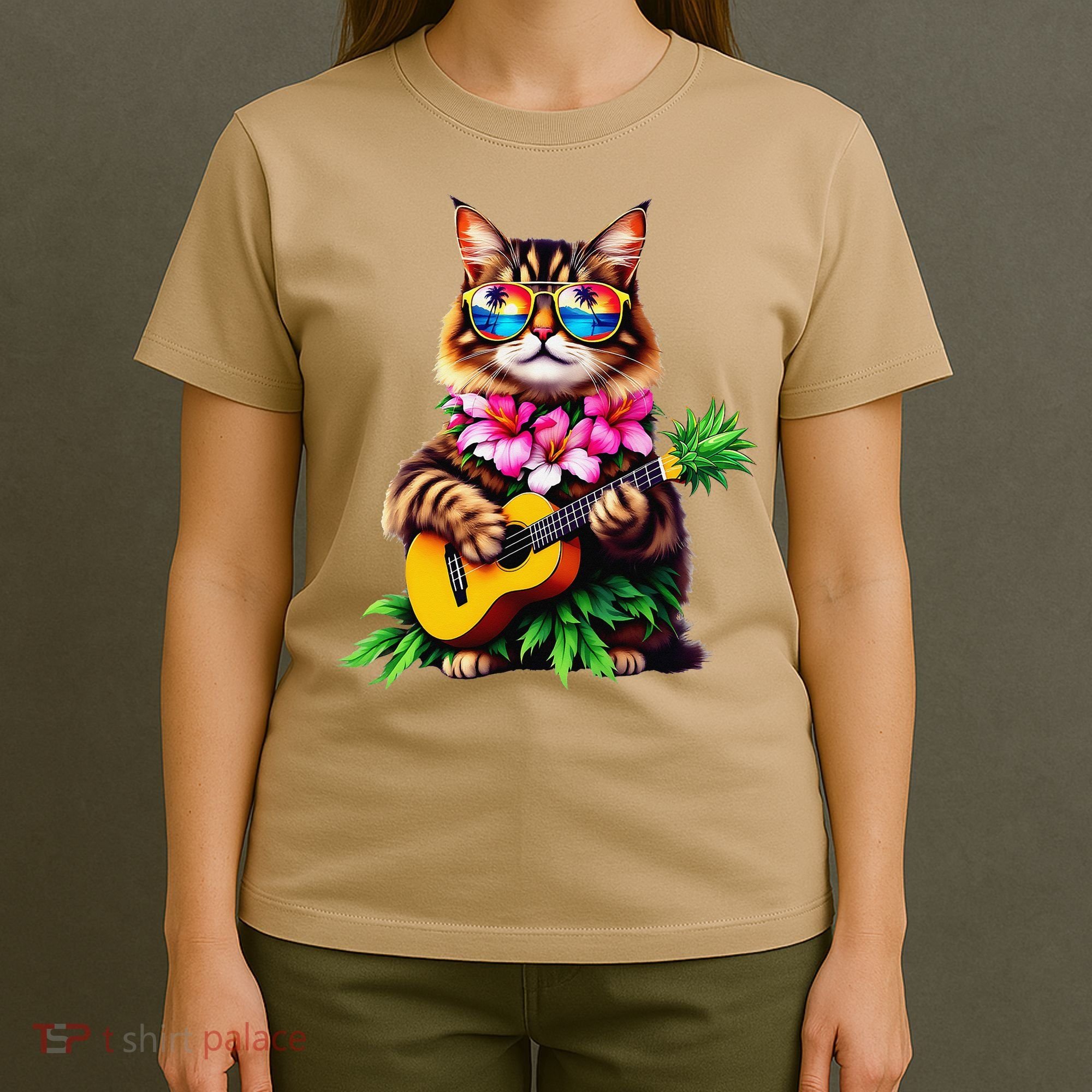 Hawaiian Maine Coon Cat Pineapple Ukulele Summer Vacation T-Shirt