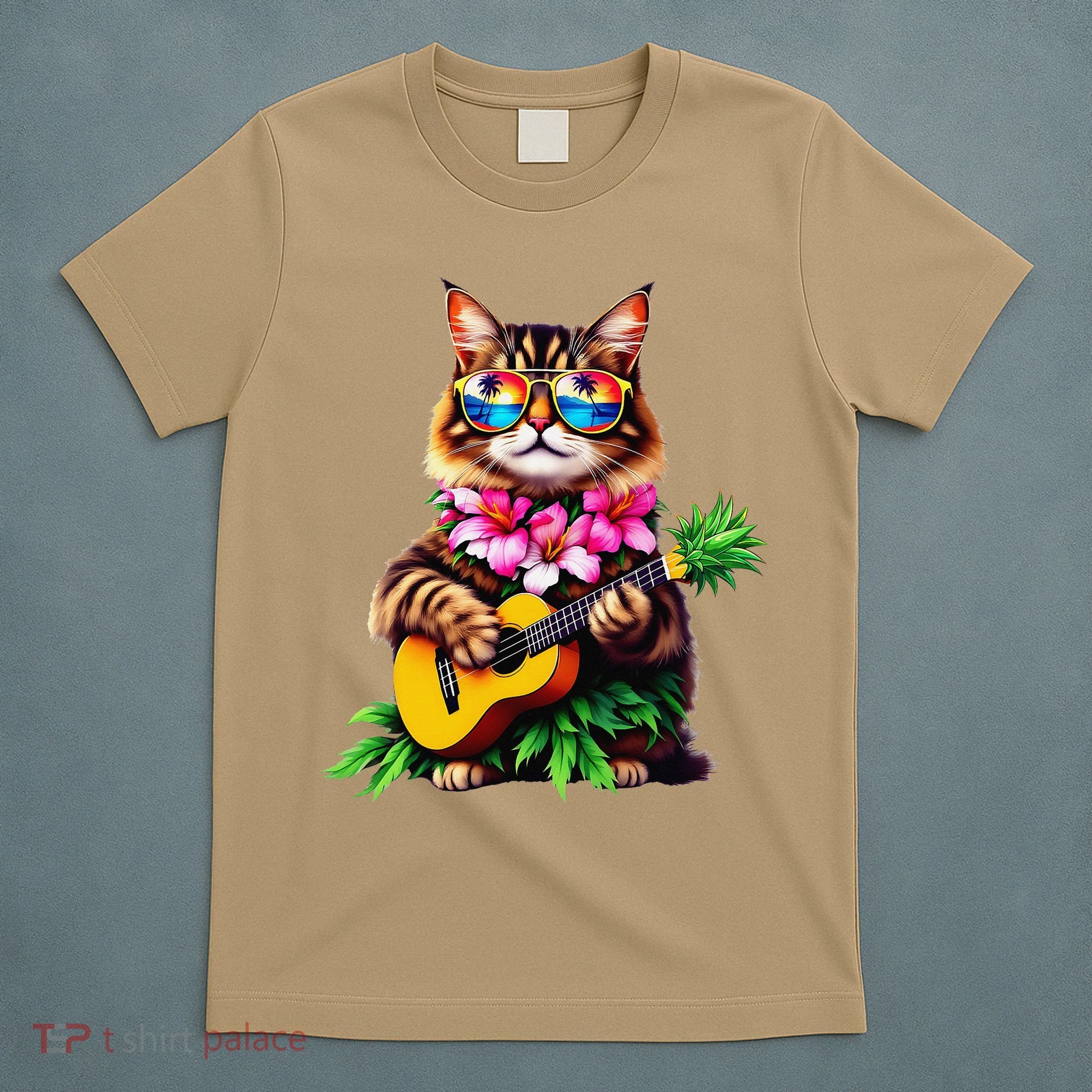 Hawaiian Maine Coon Cat Pineapple Ukulele Summer Vacation T-Shirt