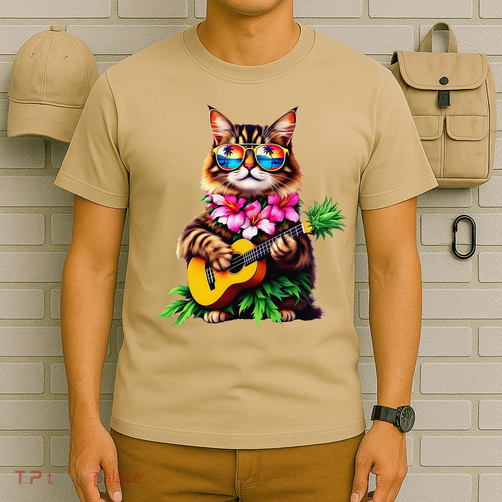 Hawaiian Maine Coon Cat Pineapple Ukulele Summer Vacation T-Shirt