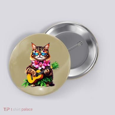 Hawaiian Maine Coon Cat Pineapple Ukulele Summer Vacation Button