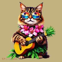 Hawaiian Maine Coon Cat Pineapple Ukulele Summer Vacation Kids T-Shirt thumb 2