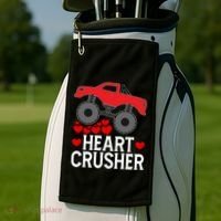 Heart Monstergifttruck Crusher Valentines Day Cute Cool Gift Golf Towel thumb 2