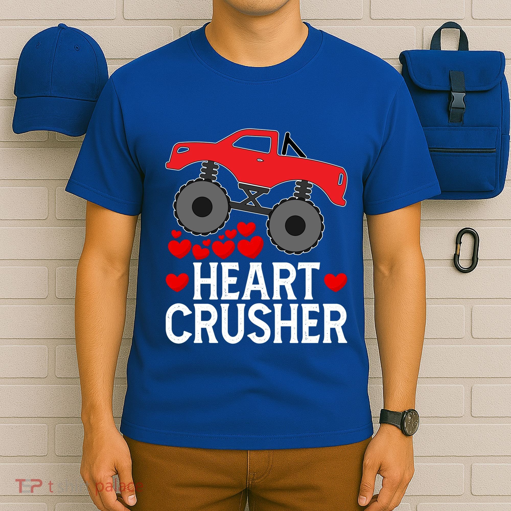 Heart Monstergifttruck Crusher Valentines Day Cute Cool Gift T-Shirt