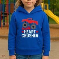 Heart Monstergifttruck Crusher Valentines Day Cute Cool Gift Kids Hoodie thumb 3