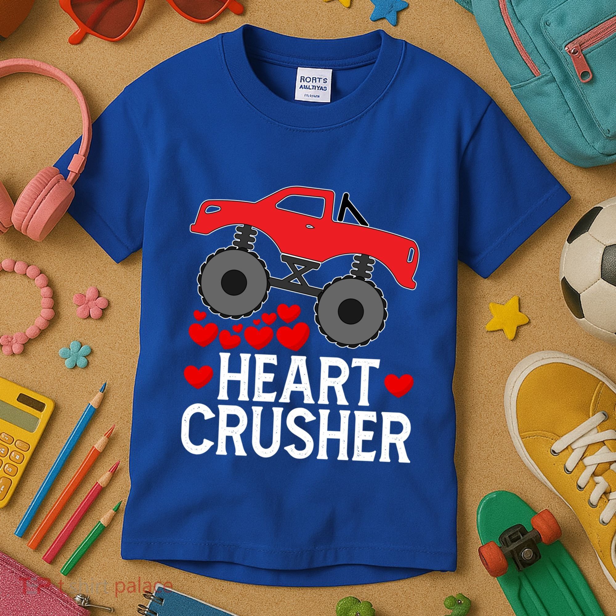 Heart Monstergifttruck Crusher Valentines Day Cute Cool Gift Kids T-Shirt