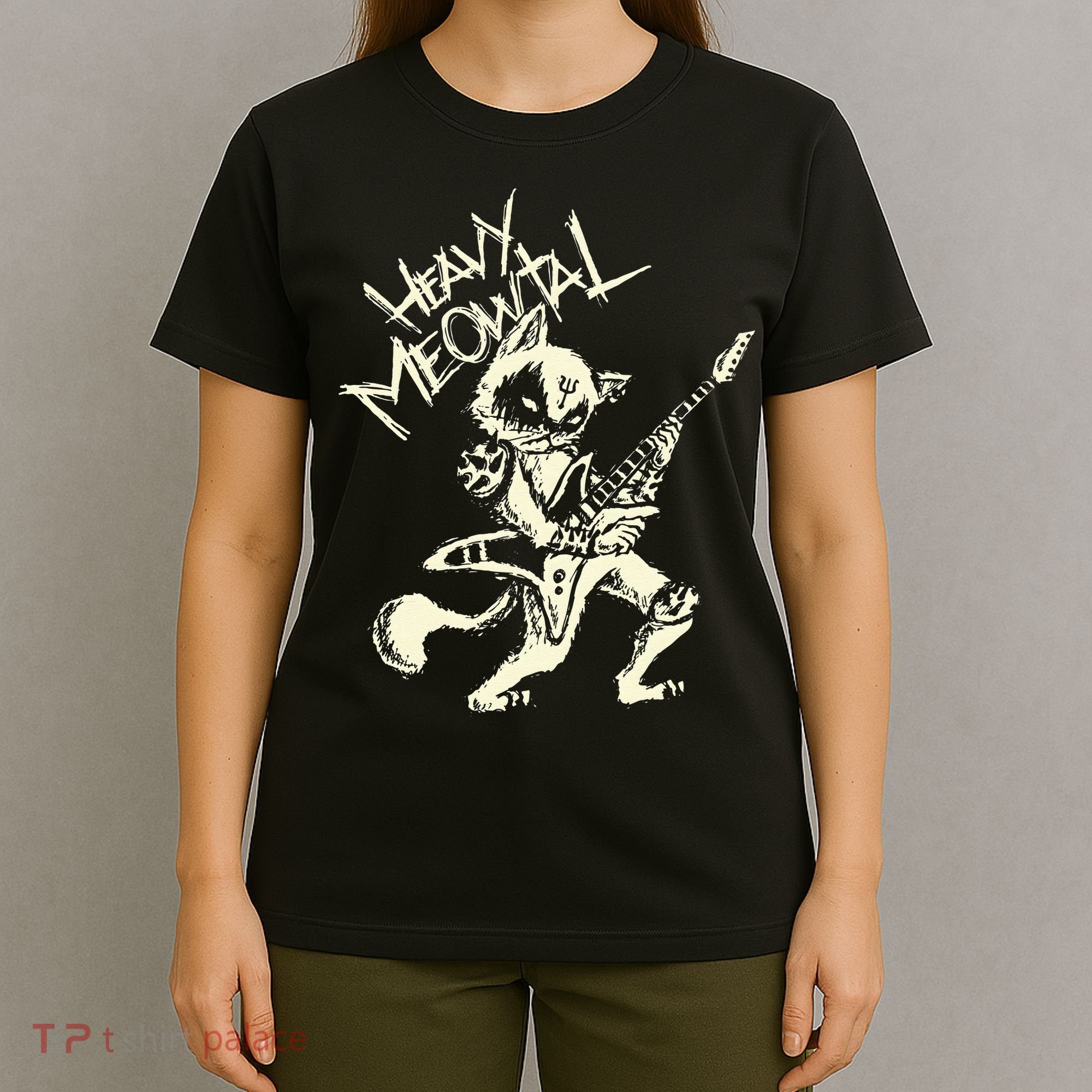 Heavy Metal Cats Gift Clothing Guitar Playing Cat Gothic T-Shirt