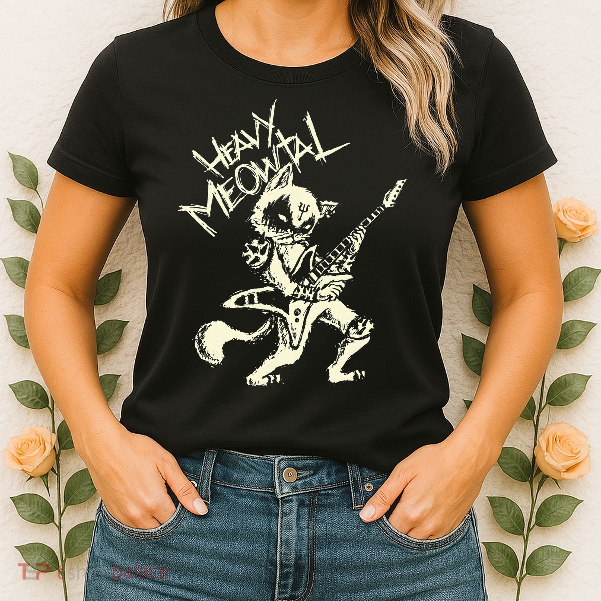 Heavy Metal Cats Gift Clothing Guitar Playing Cat Gothic Women's T-Shirt