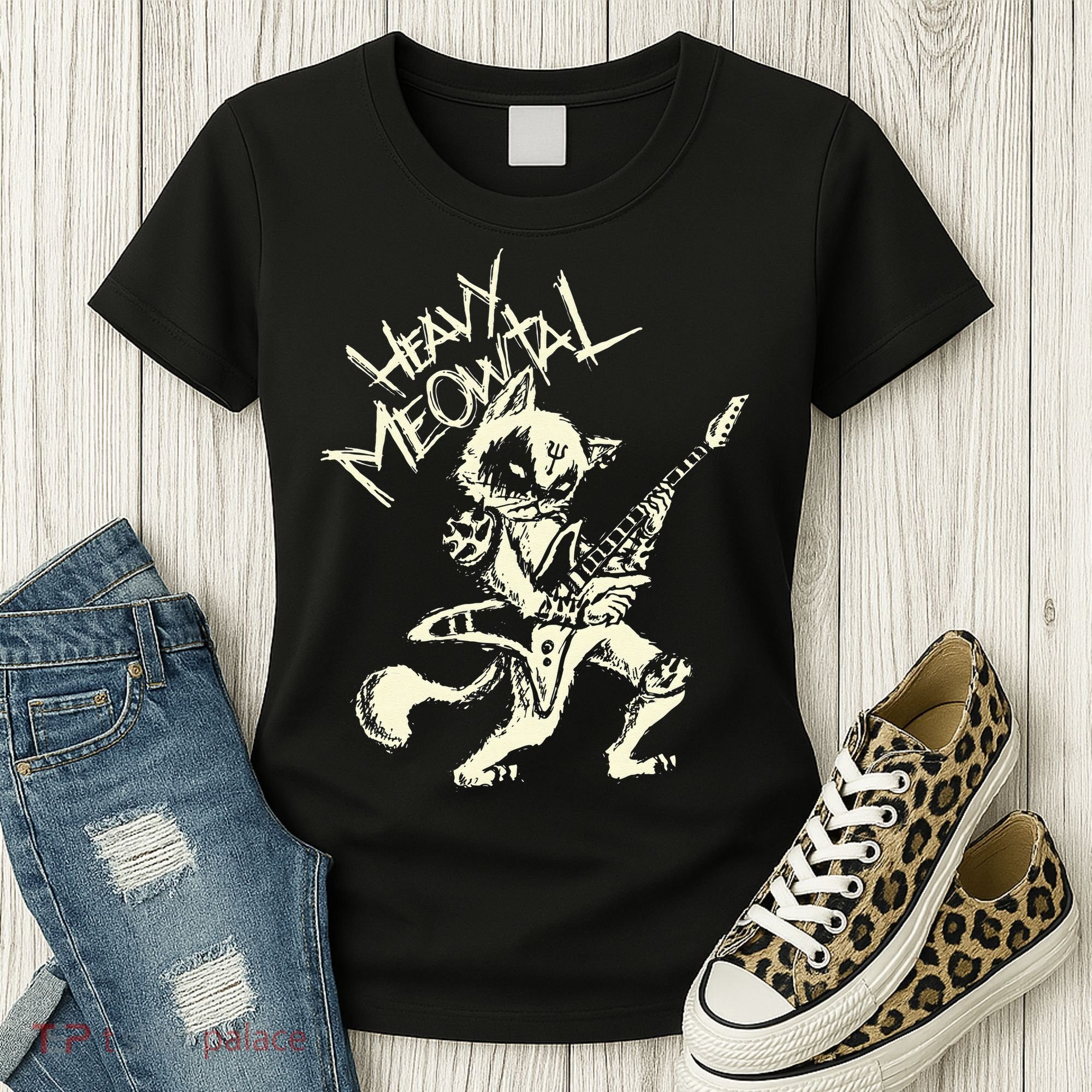 Heavy Metal Cats Gift Clothing Guitar Playing Cat Gothic Women's T-Shirt