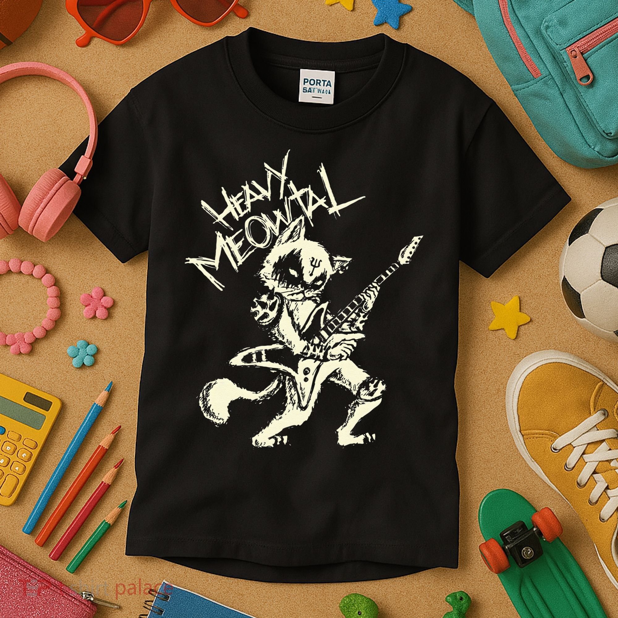 Heavy Metal Cats Gift Clothing Guitar Playing Cat Gothic Kids T-Shirt