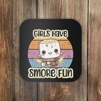 Happy Marshmallow Camper Cute Girl Have Smore Fun Camping Coaster thumb 0