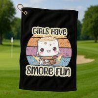 Happy Marshmallow Camper Cute Girl Have Smore Fun Camping Golf Towel thumb 1