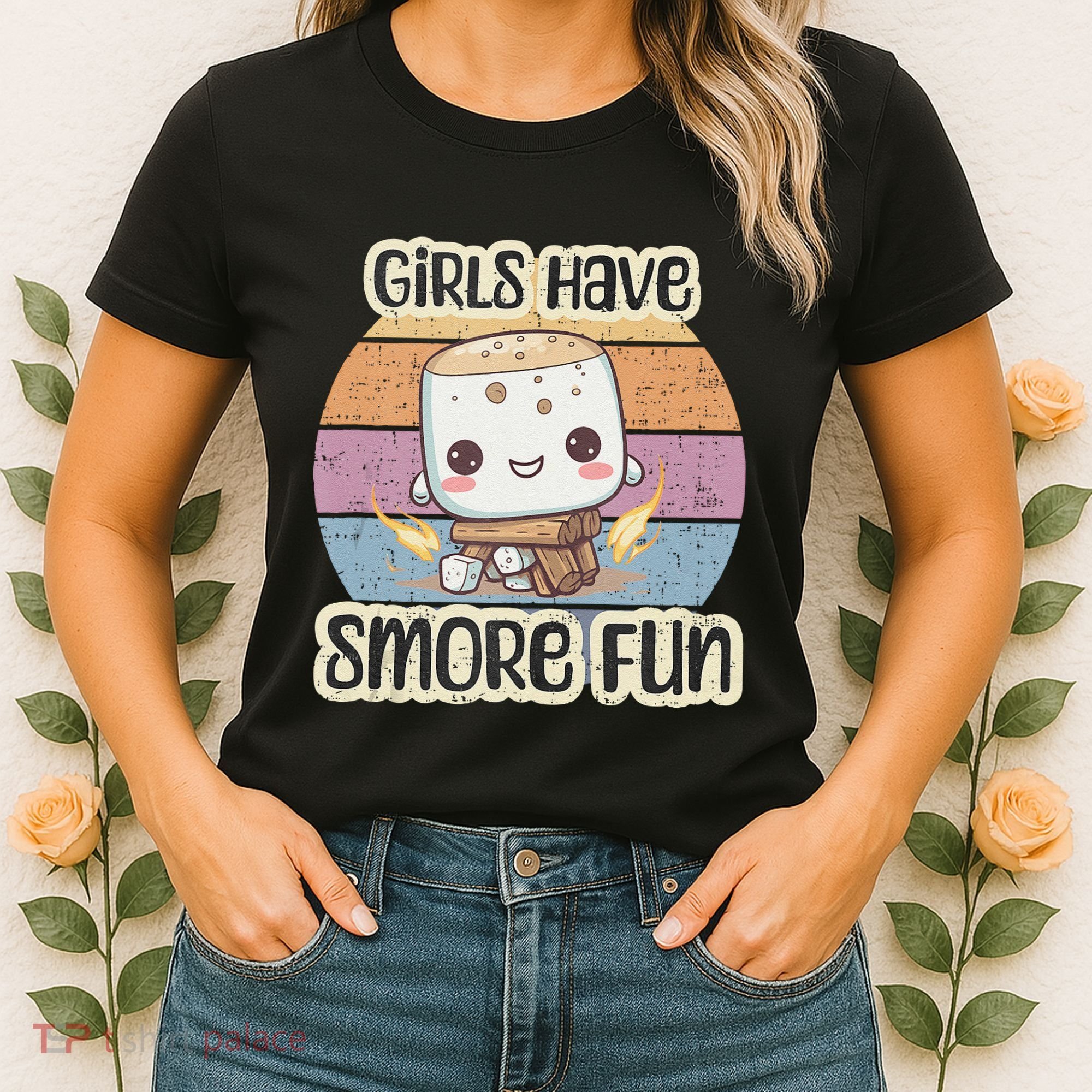 Happy Marshmallow Camper Cute Girl Have Smore Fun Camping Women's T-Shirt