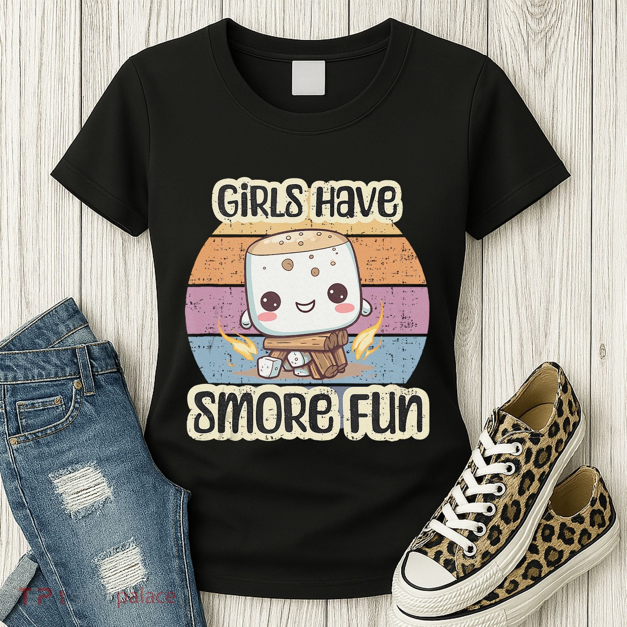 Happy Marshmallow Camper Cute Girl Have Smore Fun Camping Women's T-Shirt