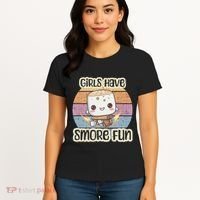 Happy Marshmallow Camper Cute Girl Have Smore Fun Camping Women's T-Shirt thumb 4