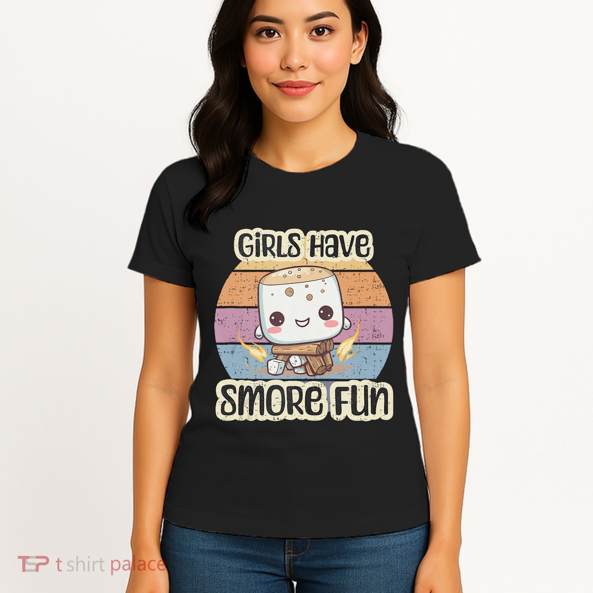 Happy Marshmallow Camper Cute Girl Have Smore Fun Camping Women's T-Shirt