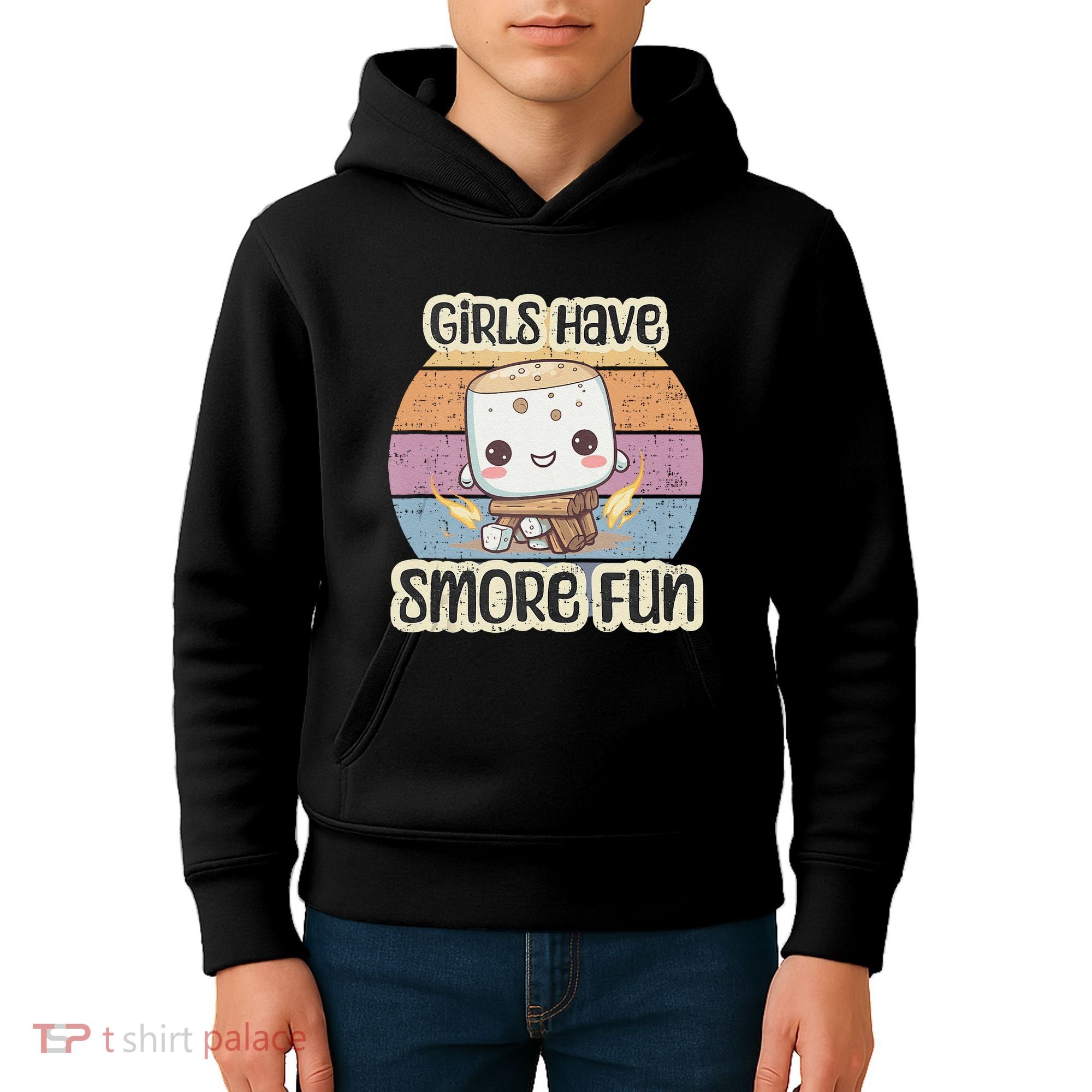 Happy Marshmallow Camper Cute Girl Have Smore Fun Camping Kids Hoodie