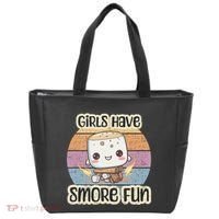 Happy Marshmallow Camper Cute Girl Have Smore Fun Camping Tote Bag thumb 0