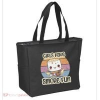 Happy Marshmallow Camper Cute Girl Have Smore Fun Camping Tote Bag thumb 2