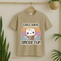 Happy Marshmallow Camper Cute Girl Have Smore Fun Camping T-Shirt thumb 2