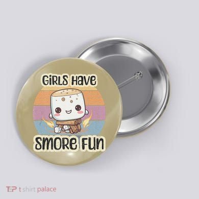 Happy Marshmallow Camper Cute Girl Have Smore Fun Camping Button