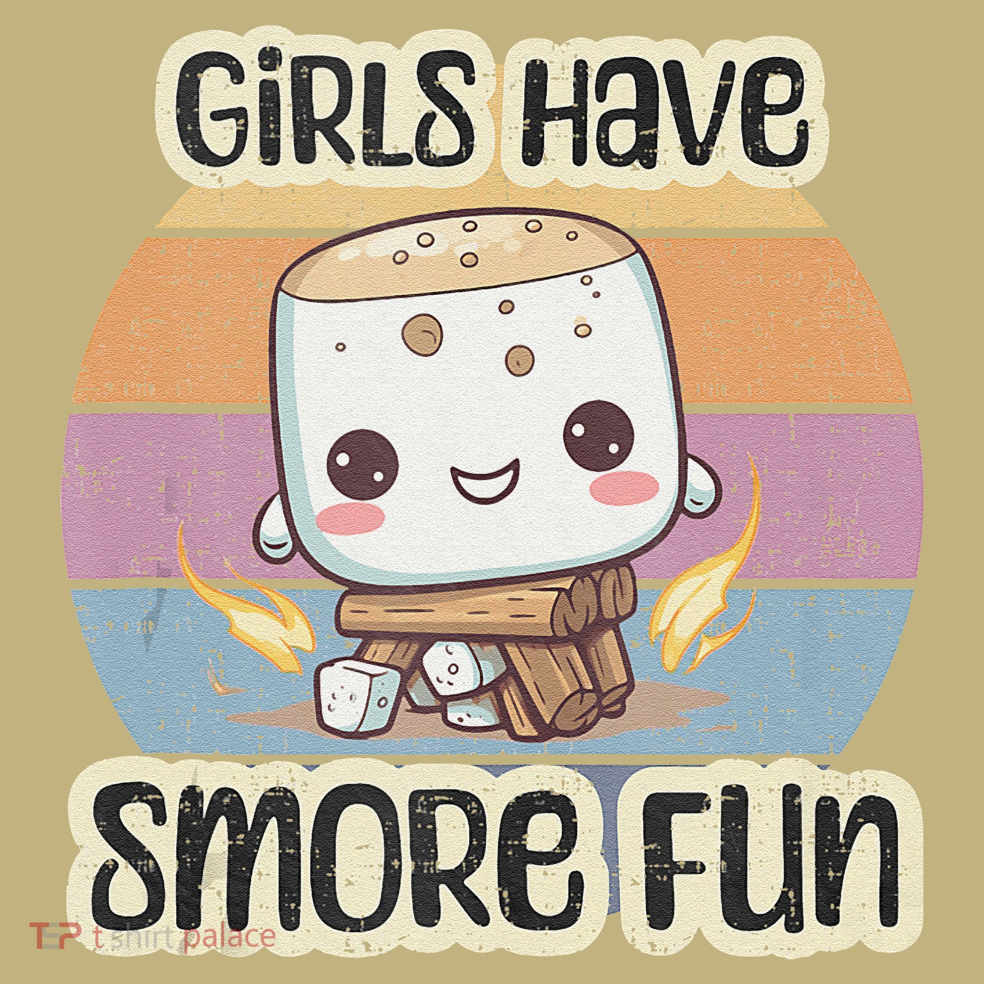 Happy Marshmallow Camper Cute Girl Have Smore Fun Camping Button