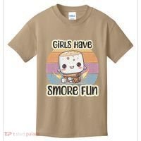 Happy Marshmallow Camper Cute Girl Have Smore Fun Camping Kids T-Shirt thumb 0