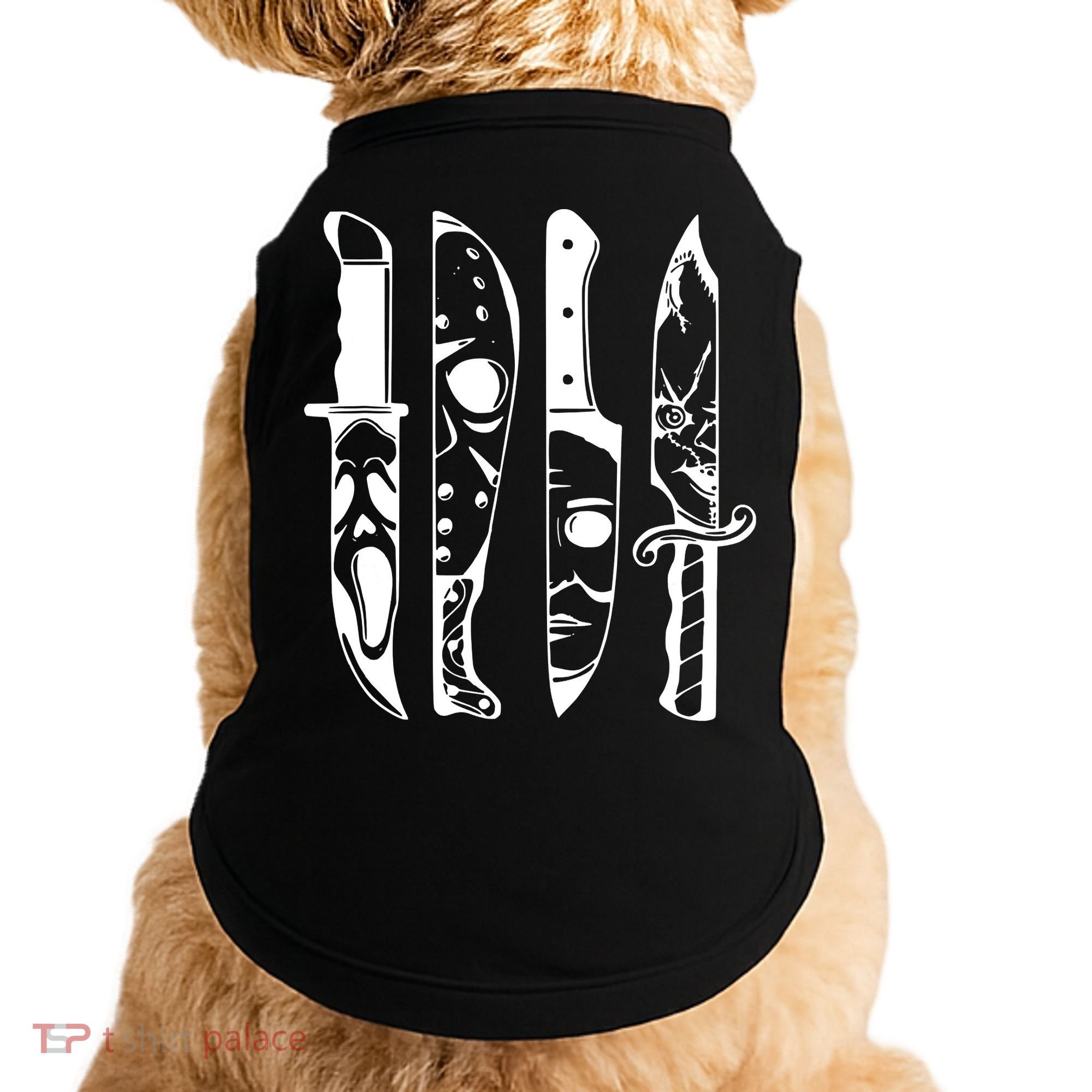 Horror Movie Characters In Knives Halloween Doggie Tank