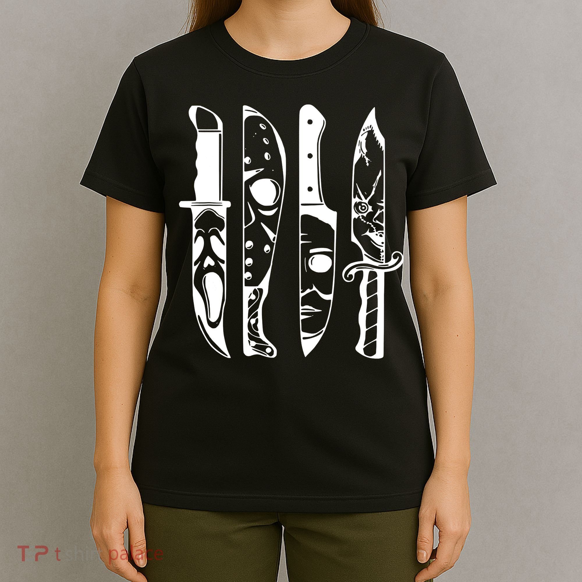 Horror Movie Characters In Knives Halloween T-Shirt