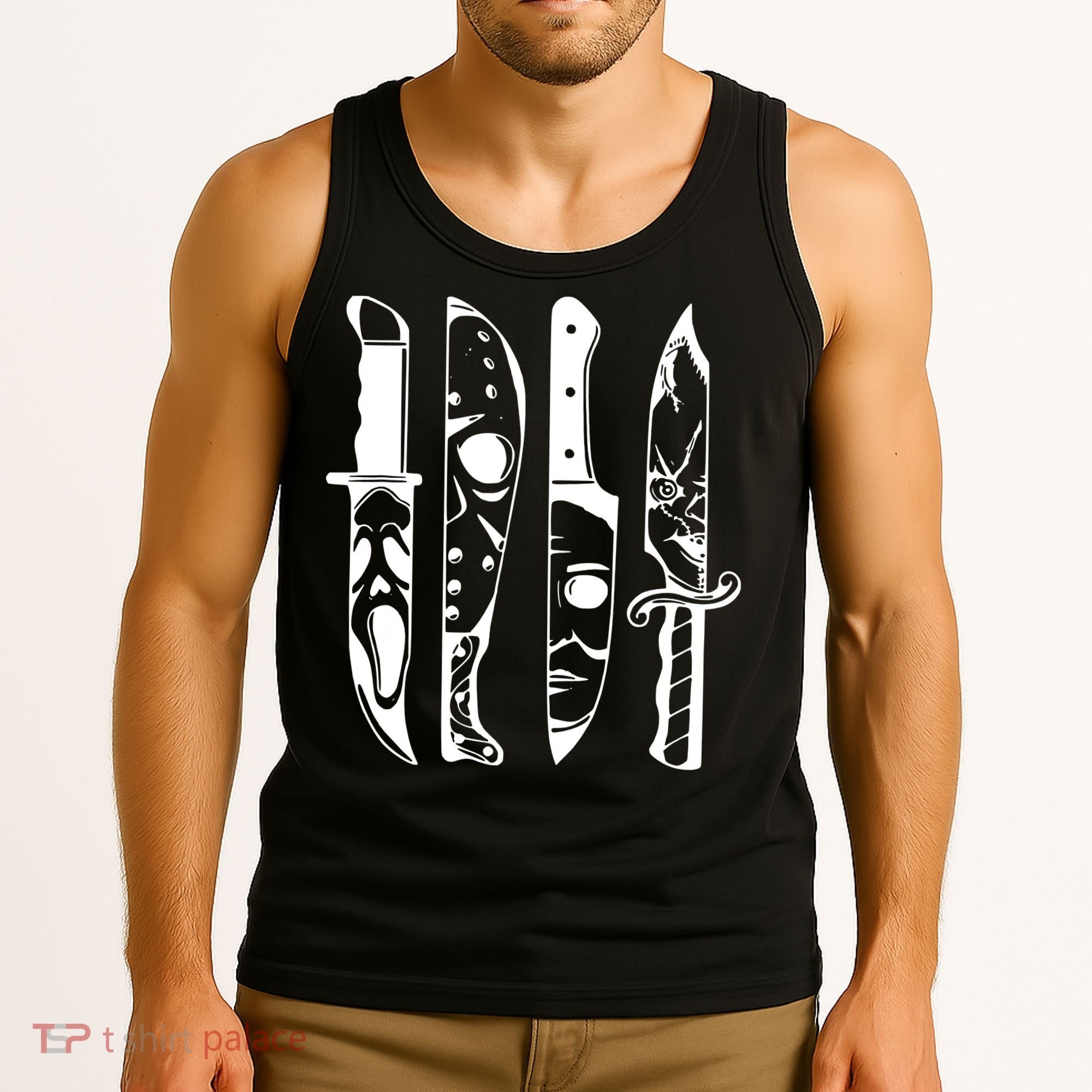 Horror Movie Characters In Knives Halloween Tank Top