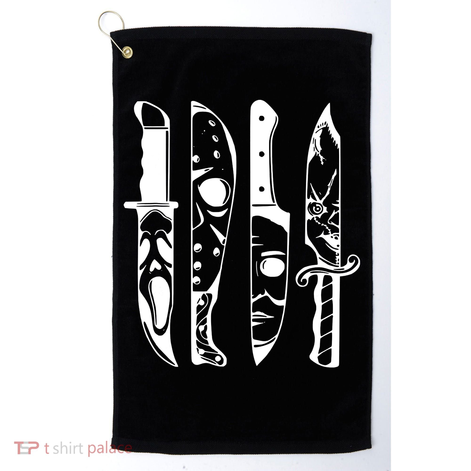 Horror Movie Characters In Knives Halloween Golf Towel