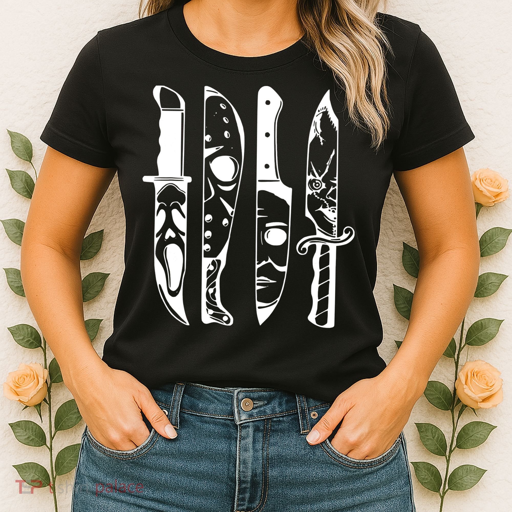 Horror Movie Characters In Knives Halloween Women's T-Shirt