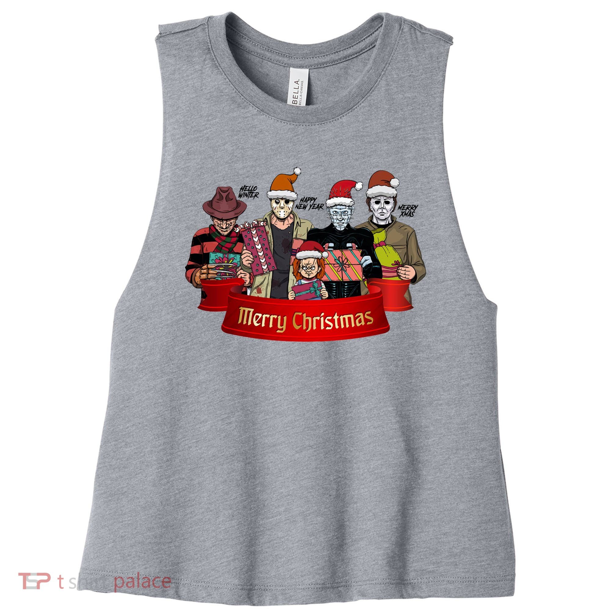 Horror Merry Christmas Halloween Friends Funny Costume Women's Racerback Cropped Tank