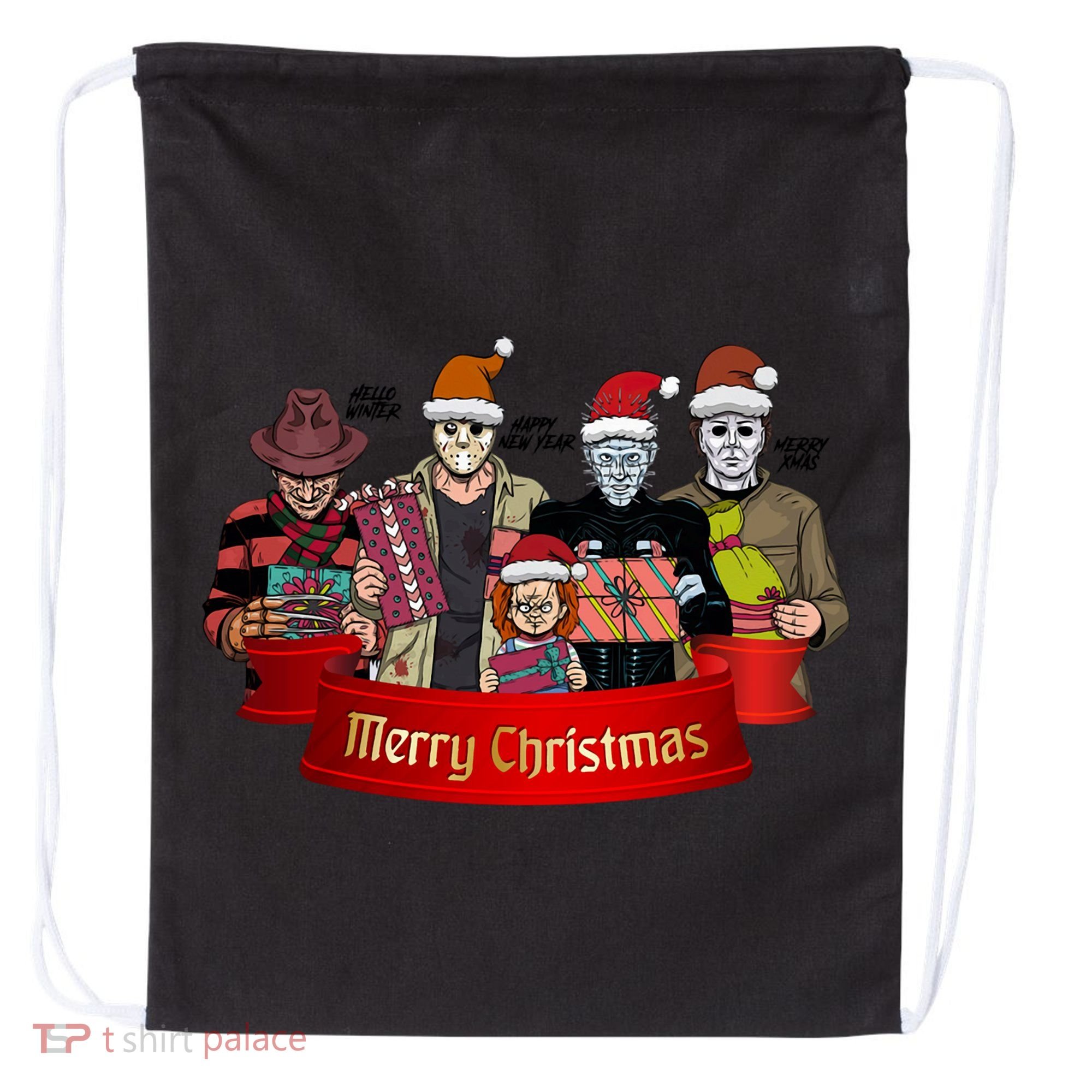 Horror Merry Christmas Halloween Friends Funny Costume Drawstring Bag