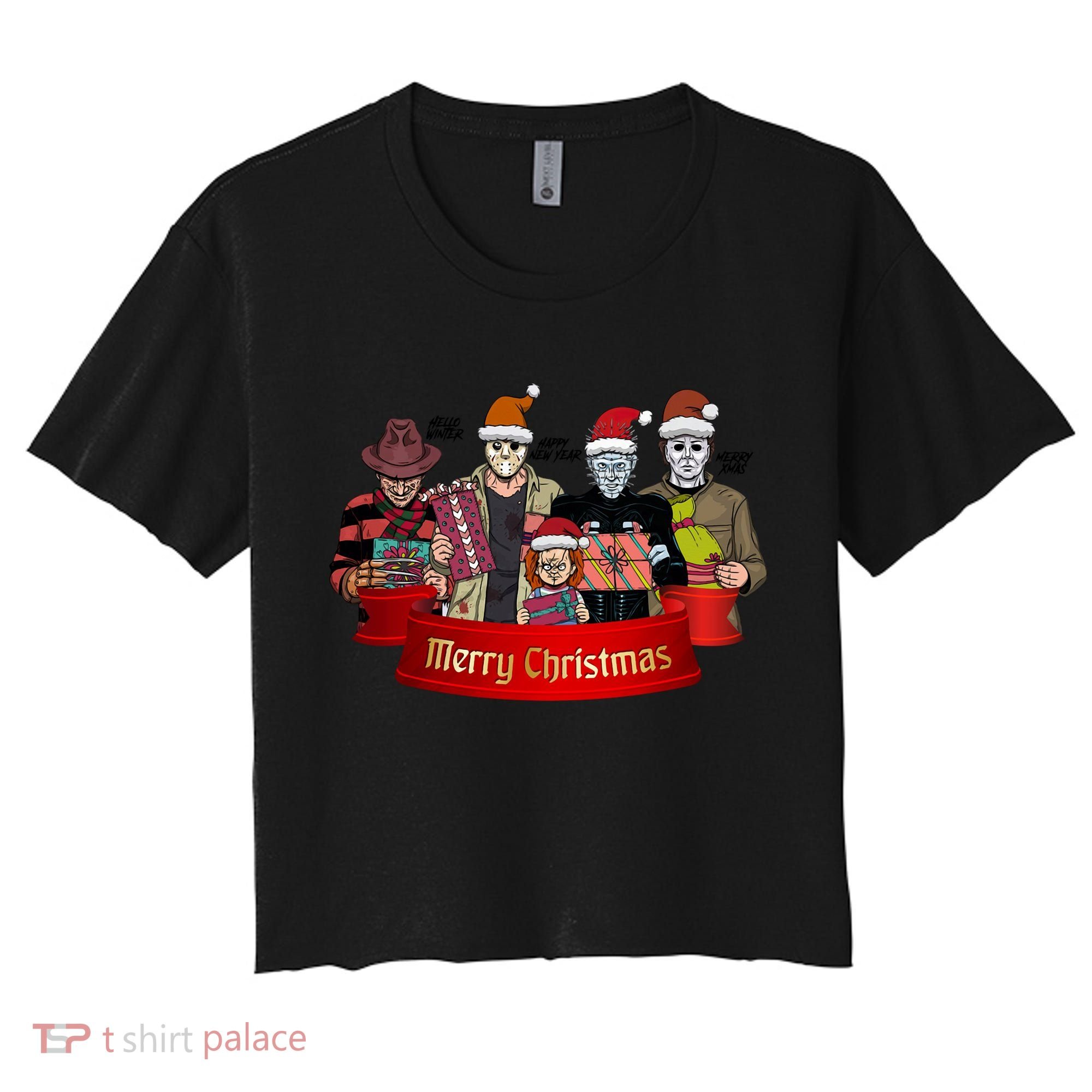 Horror Merry Christmas Halloween Friends Funny Costume Women's Crop Top Tee