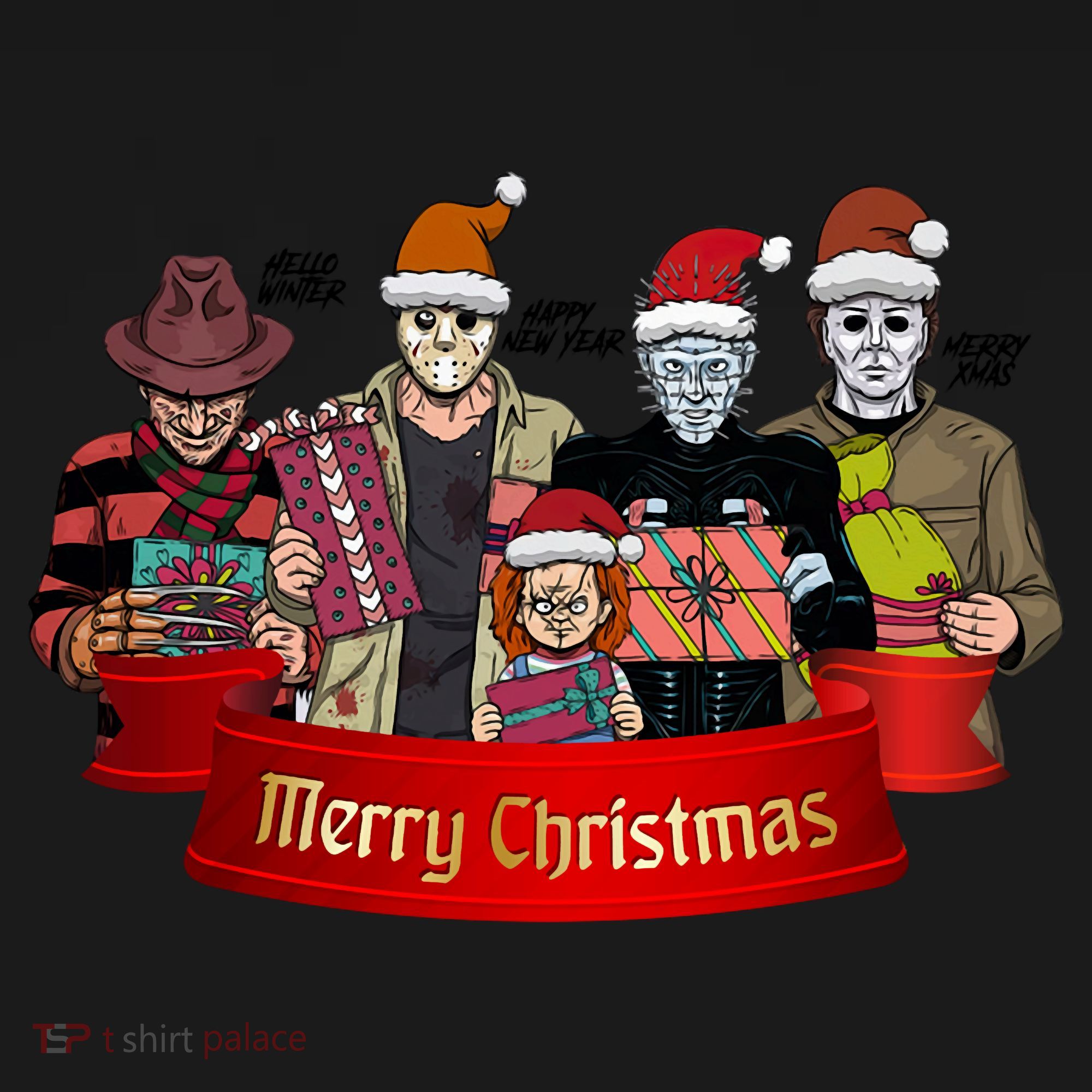 Horror Merry Christmas Halloween Friends Funny Costume Cropped Pullover Crew