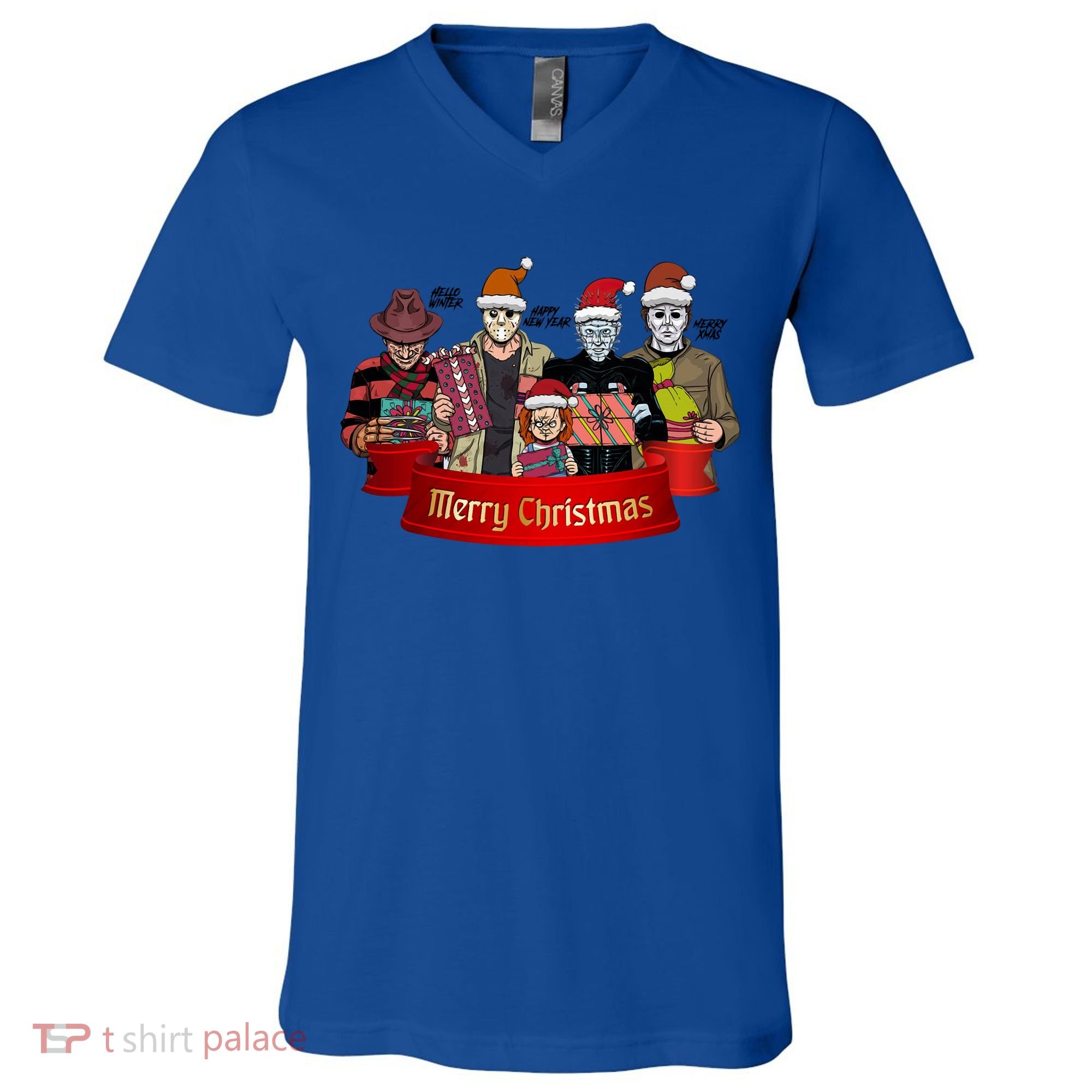Horror Merry Christmas Halloween Friends Funny Costume V-Neck T-Shirt