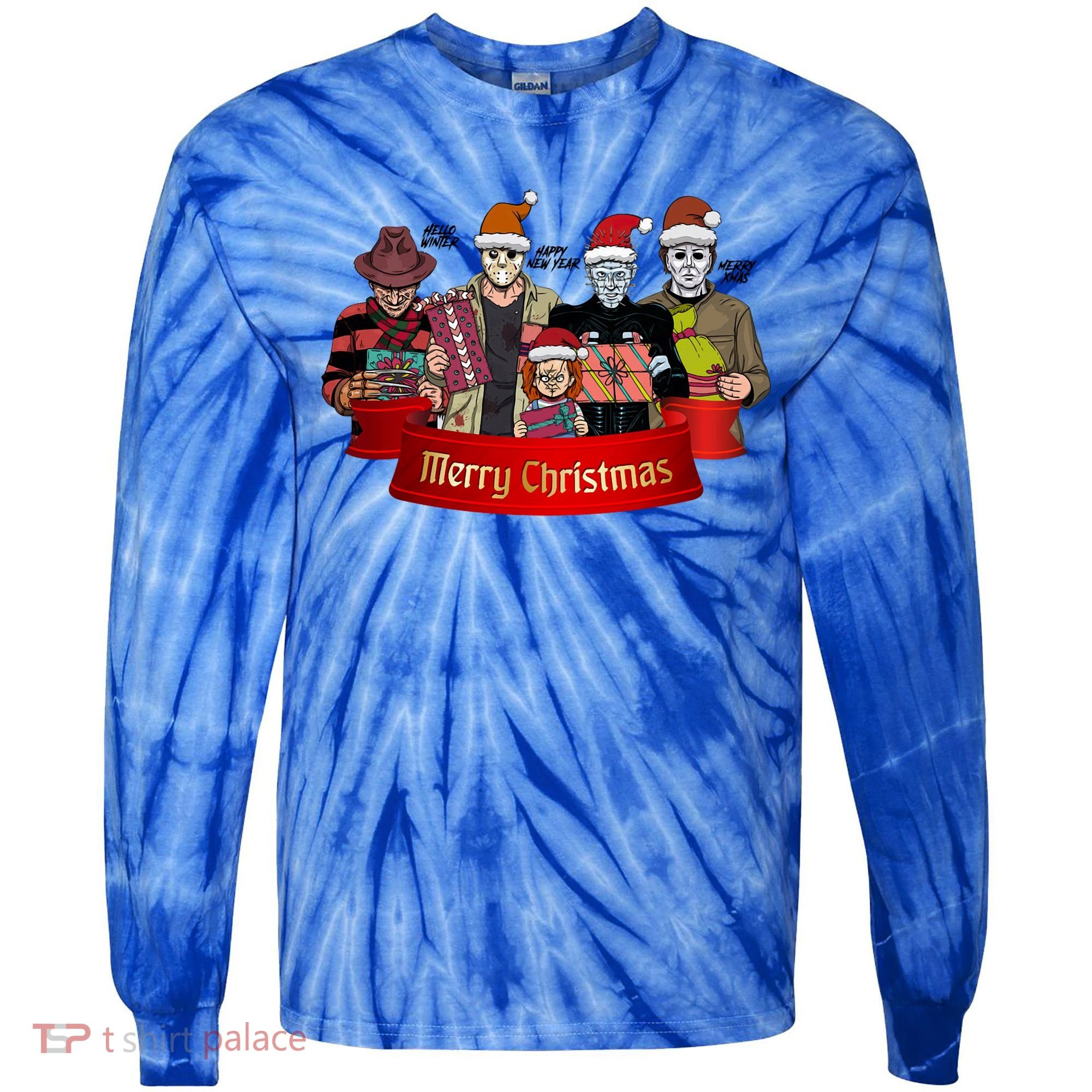 Horror Merry Christmas Halloween Friends Funny Costume Tie-Dye Long Sleeve Shirt