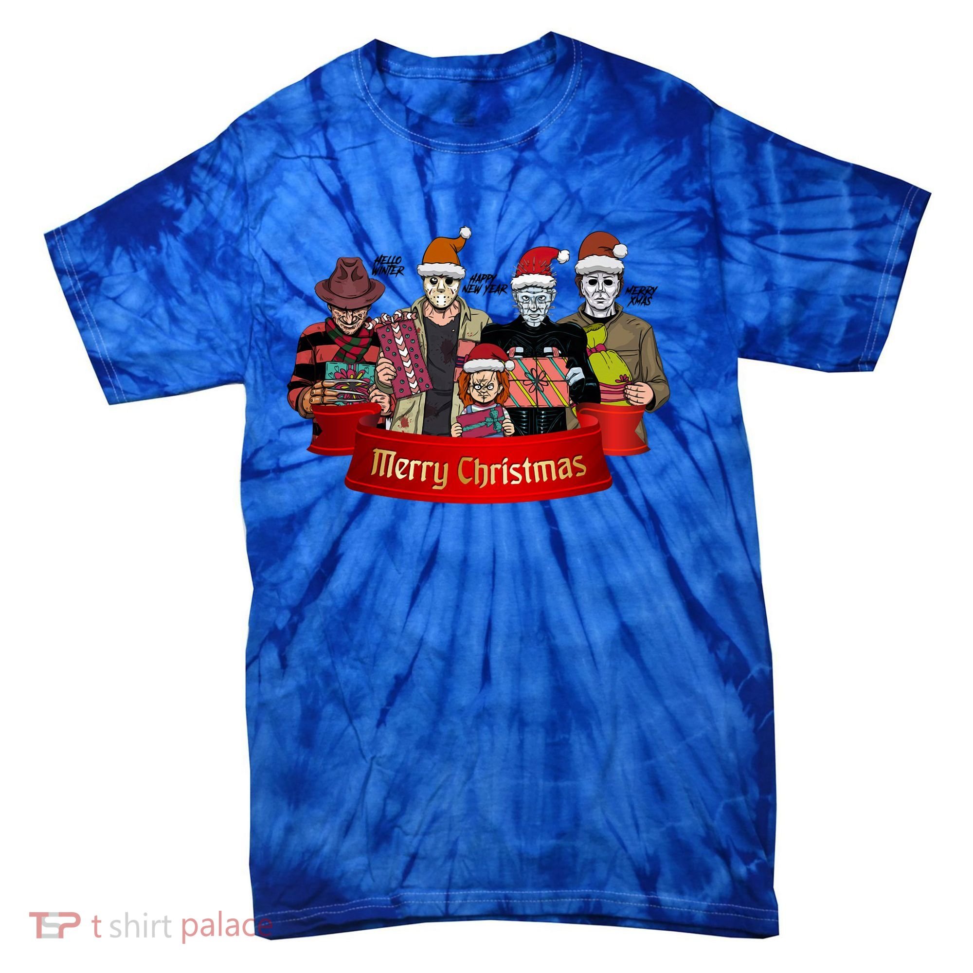 Horror Merry Christmas Halloween Friends Funny Costume Tie-Dye T-Shirt