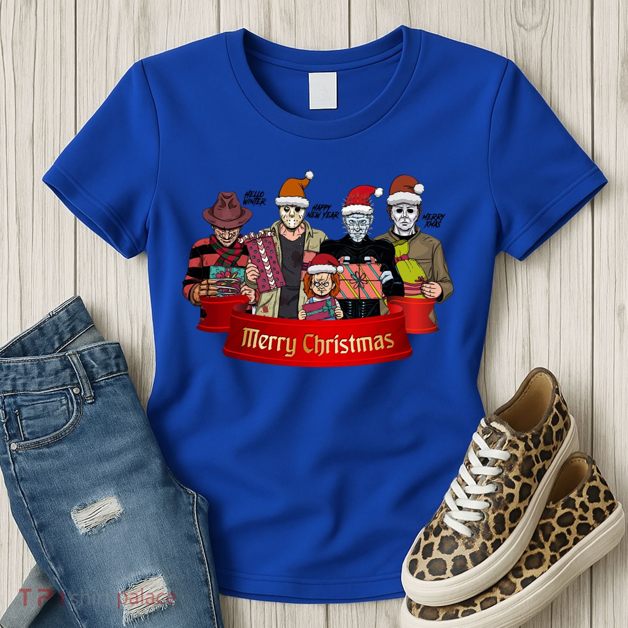 Horror Merry Christmas Halloween Friends Funny Costume Women's T-Shirt