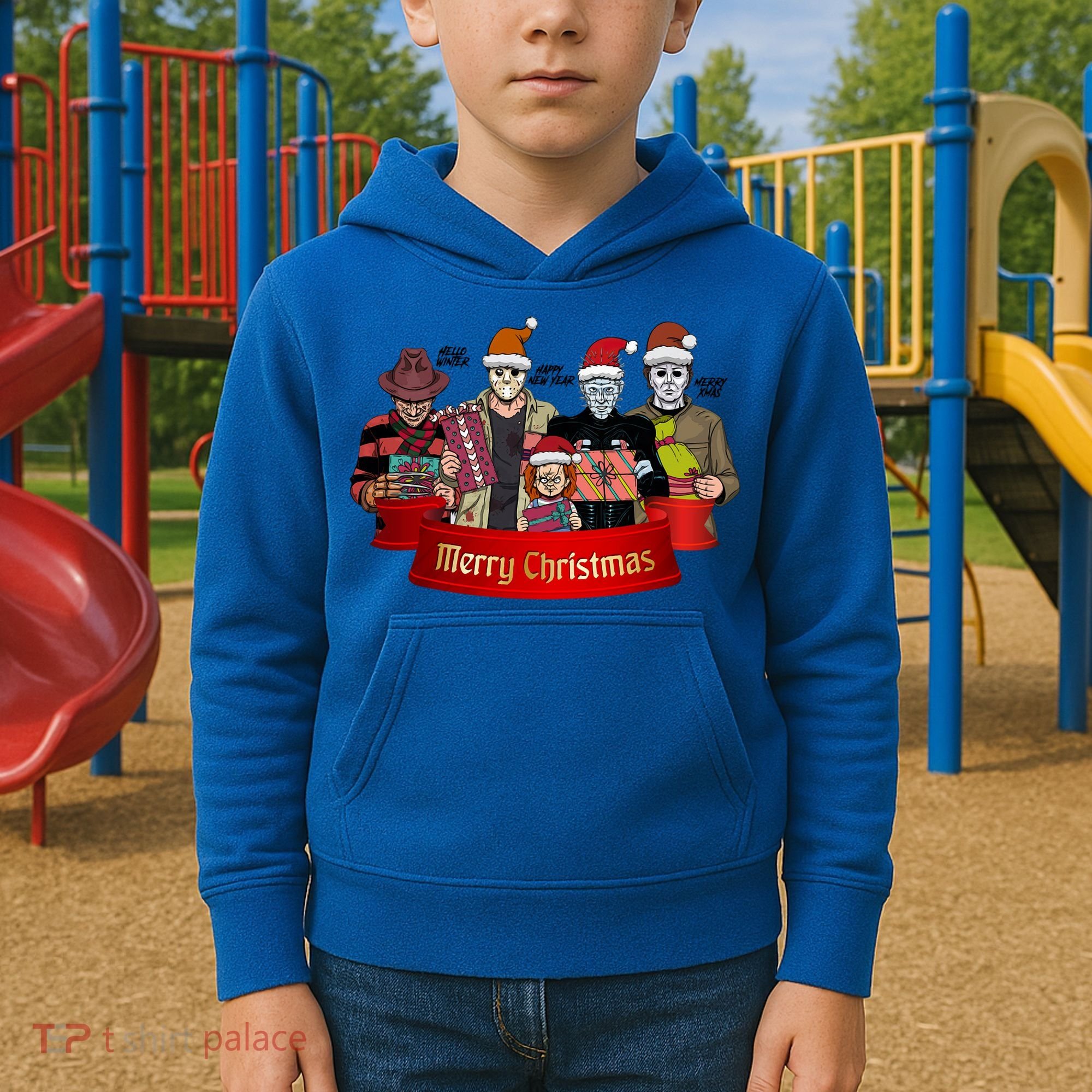 Horror Merry Christmas Halloween Friends Funny Costume Kids Hoodie