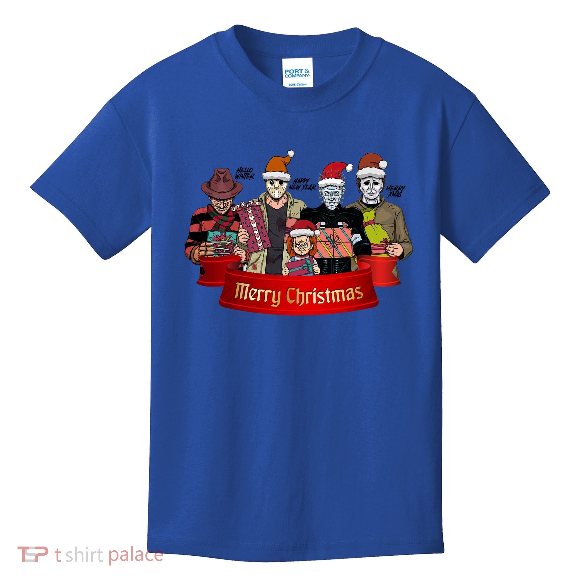 Horror Merry Christmas Halloween Friends Funny Costume Kids T-Shirt