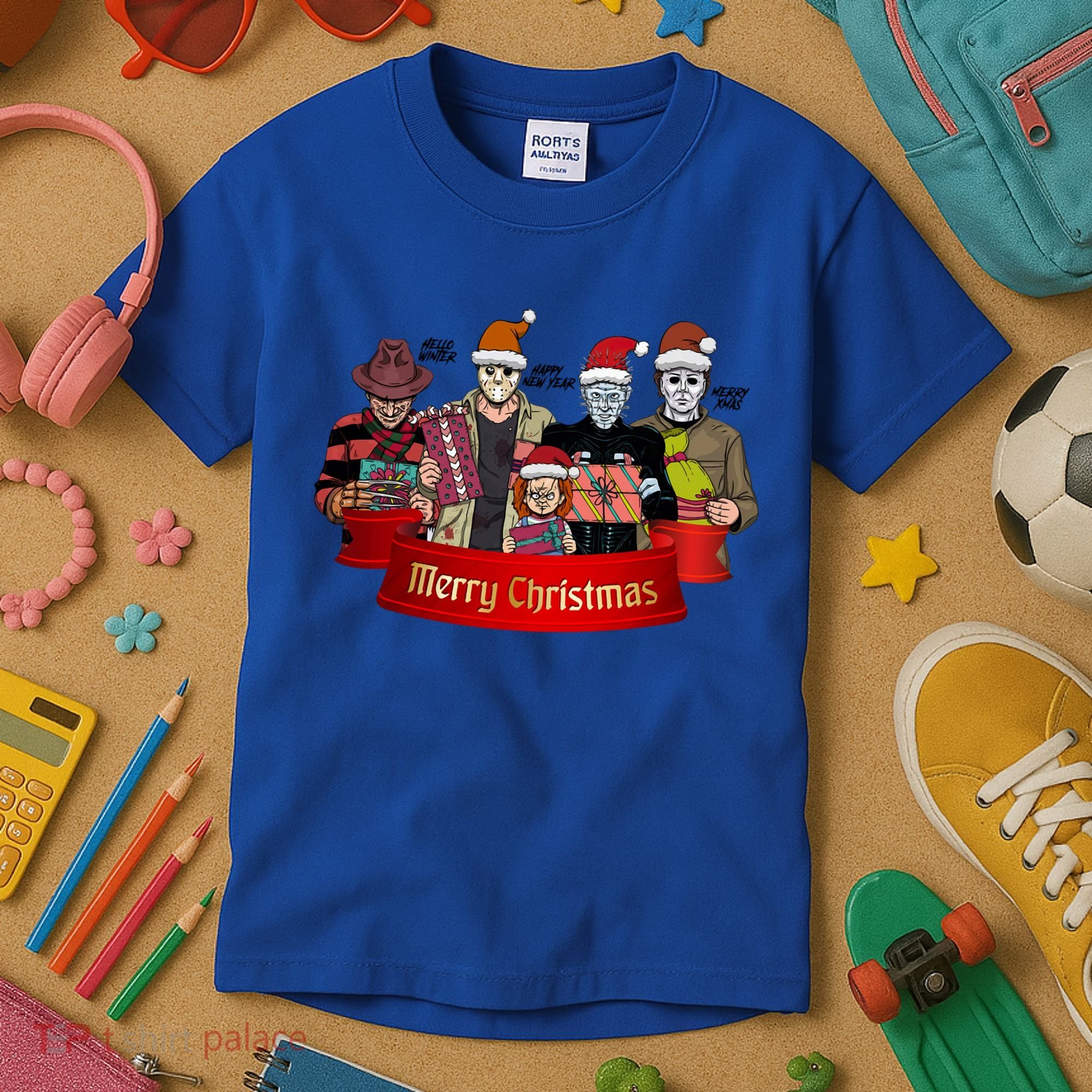 Horror Merry Christmas Halloween Friends Funny Costume Kids T-Shirt