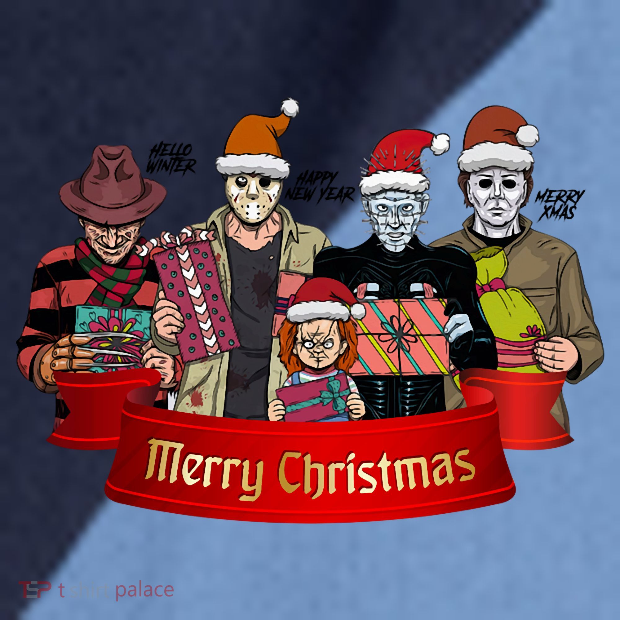 Horror Merry Christmas Halloween Friends Funny Costume Raglan Baseball Sleeve Shirt